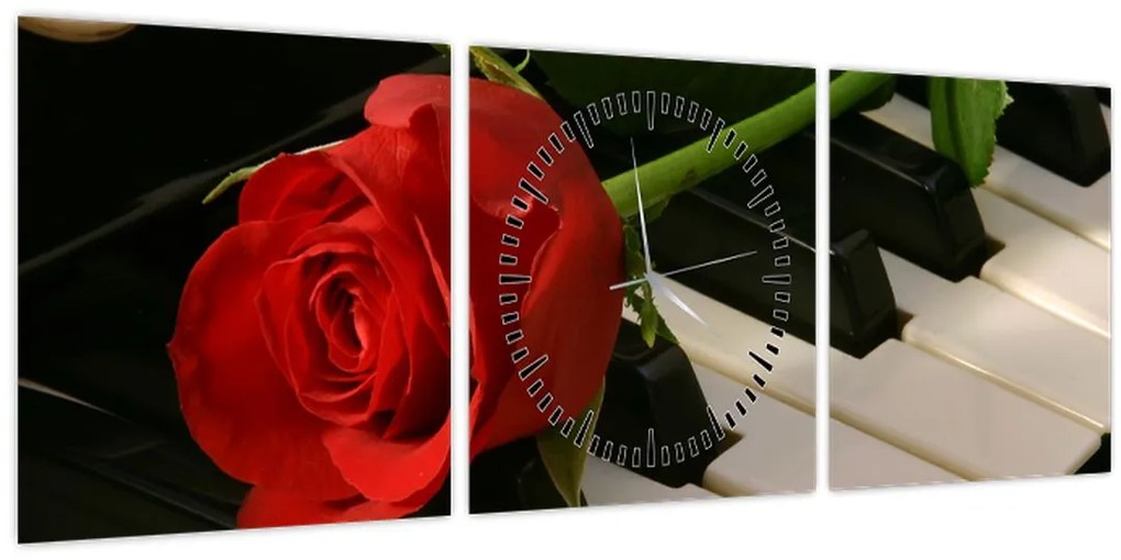 Tablou - Pian și trandafiri (cu ceas) (90x30 cm)