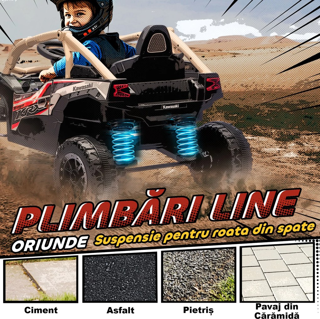 AIYAPLAY ATV Electric pentru Copii 3-8 Ani 12V cu Licență KAWASAKI, Motor Dublu, Telecomandă și Muzică, Galben | Aosom Romania