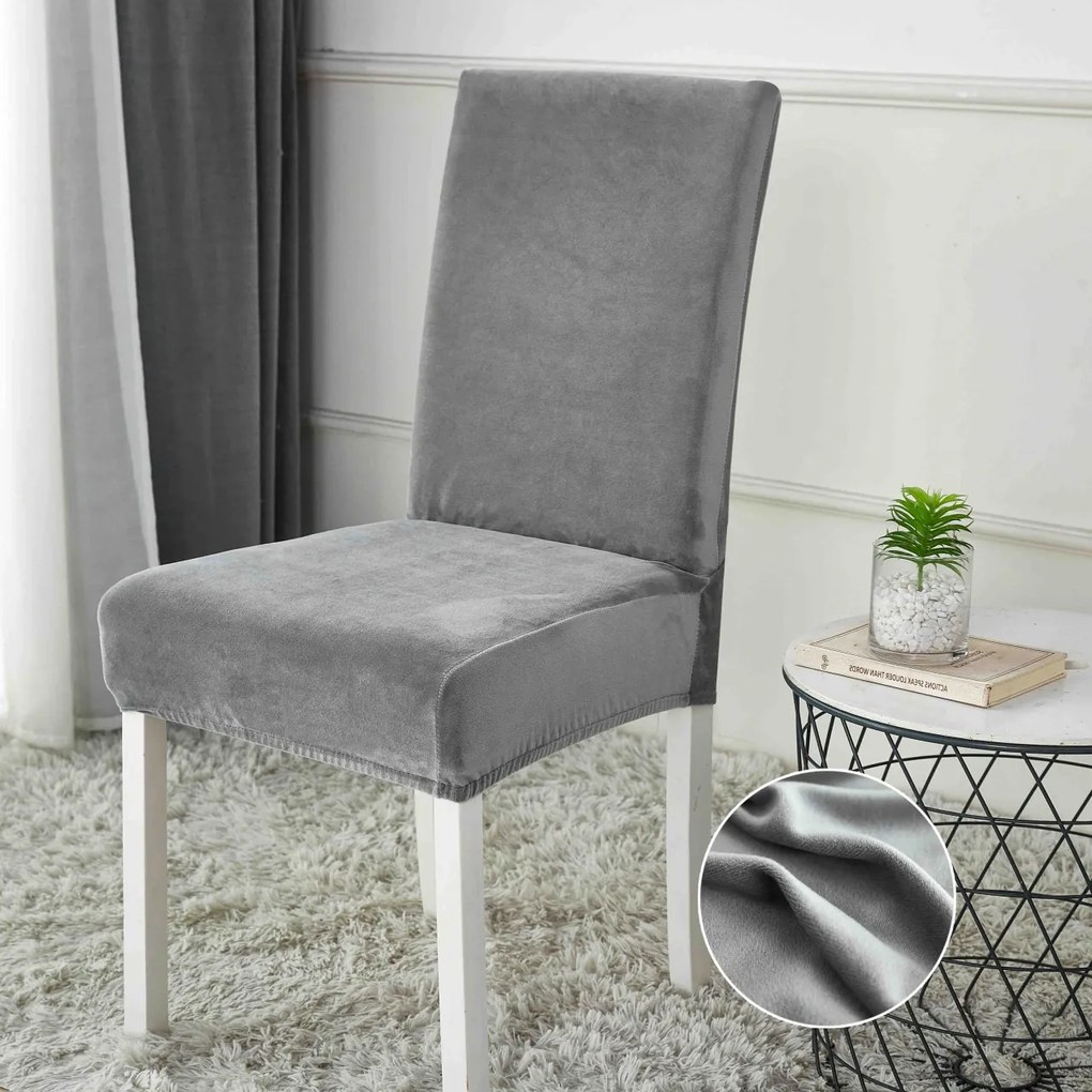 Set 6 huse pentru scaune, elastice si catifelate, culoare Gri