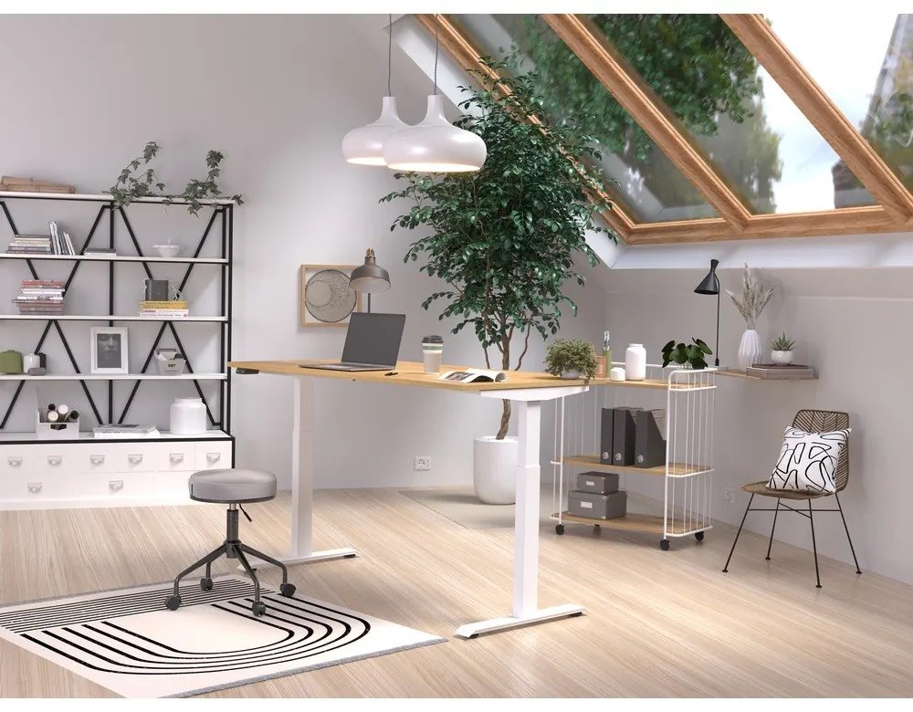 Birou cu blat cu aspect de lemn de stejar cu înălțime ajustabilă electric 80x160 cm Jet – Germania