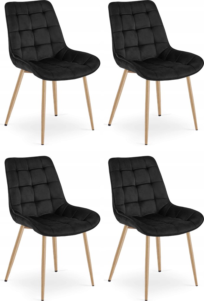 Set 4 Scaune Bucatarie/Dining Joy Negru, Catifea, Picioare Metalice, Finisaj Lemn
