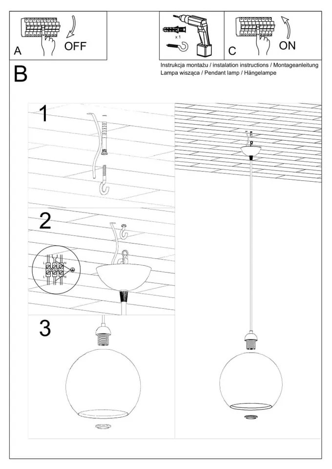 Lustră bej cu abajur din sticlă ø 30 cm Bilbao – Nice Lamps