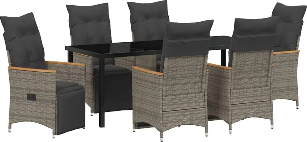 vidaXL Set de masă pentru grădină cu pernă 7 pcs Gri poliratan