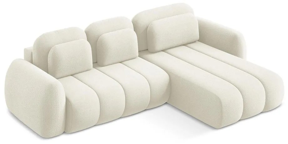 Colțar bej extensibil/cu spațiu de depozitare cu tapițerie din țesătură bouclé (cu colț pe partea dreaptă/cu șezlong) Pele – Makamii