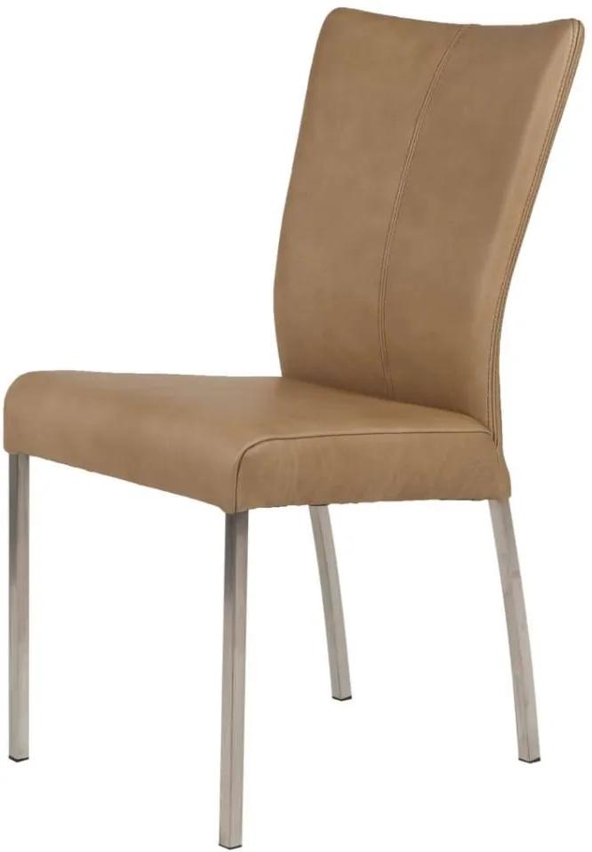 Set de două scaune dining Riley, 91x53x46.5 cm, inox/piele, argintiu/ bej