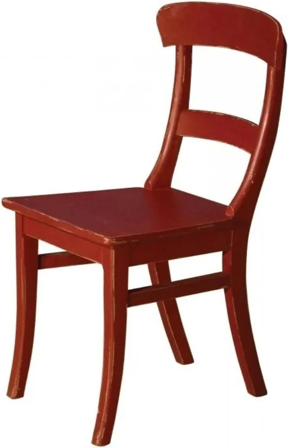 Scaun dining din lemn masiv de fag, roșu, cu spătar curbat cu două bare, finisaj patinat, 88 x 47 x 50 cm, „Country Chic”