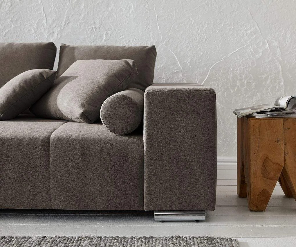 Canapea extensibilă dumonde cu ladă de depozitare si sezut confortabil din spuma high-density, Marbela Enjoy Kaki XXL 295x100 cm cu taburet inclus