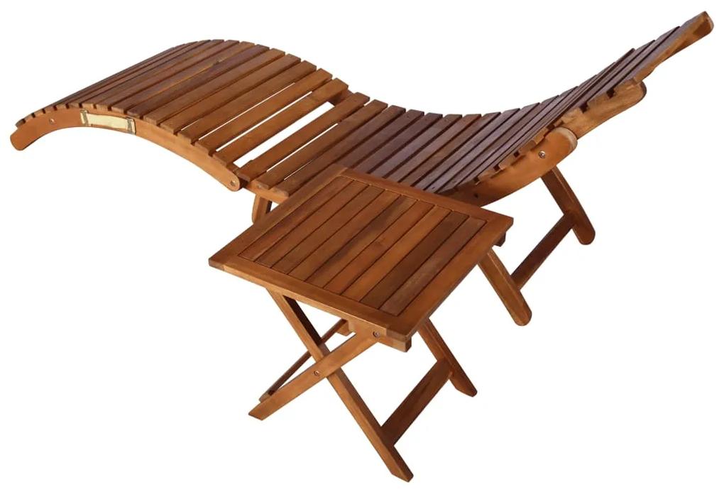 3061600 vidaXL Șezlong de grădină cu masă și pernă, lemn masiv de acacia