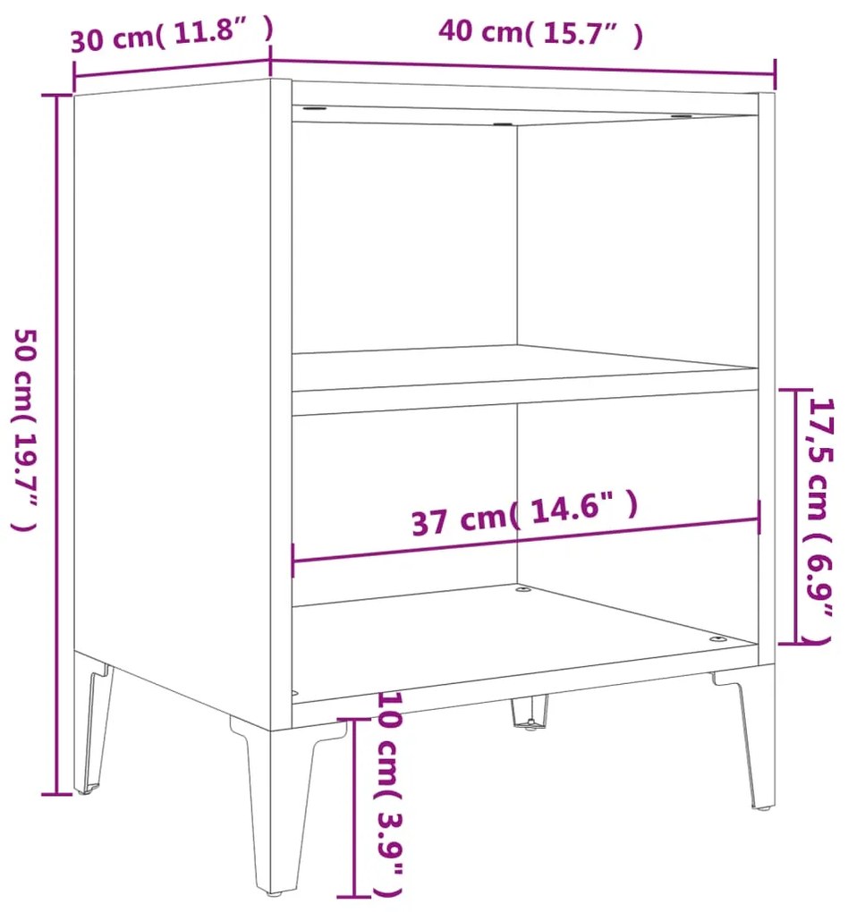 Noptiera cu picioare metal, alb si stejar sonoma, 40x30x50 cm 1, sonoma oak and white