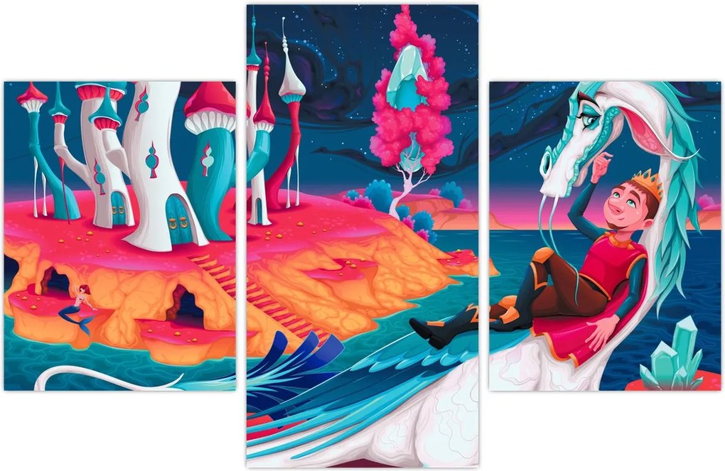 Tablou - Prinț și prințesa cu dragon (90x60 cm)