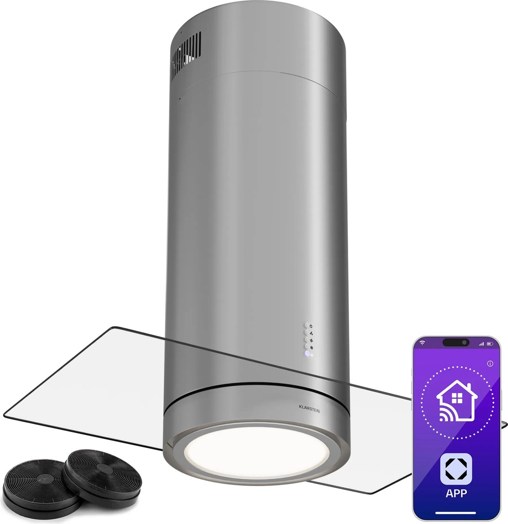 Klarstein Beretta Premium Smart, hotă tip insulă, 544 m³/h, aparat, extracție/recirculare, LED, filtru cu carbon activat