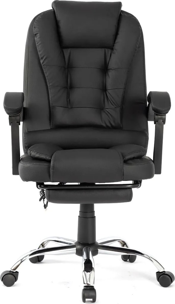 Scaun directorial, Masaj în perna lombară, Suport picioare, Rabatabil, piele PU, Negru