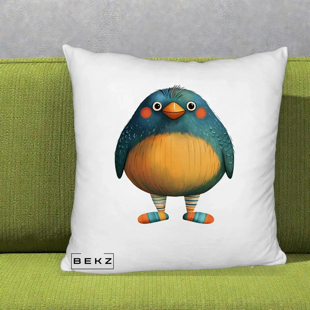 Perna Decorativa Pasare Teal cu Sosete Dunghi, 40x40 cm, Alb Pufos, Husa Detasabila, Perna Inclusa, BEKZ®