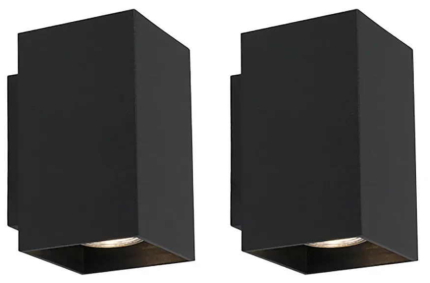 Set de 2 aplice moderne negre pătrate cu 2 lumini - Sandy