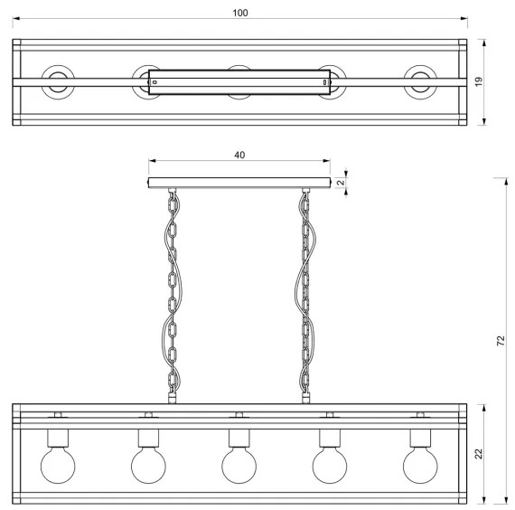 Lustră pe lanț ARNOLD 5xE27/60W/230V neagră