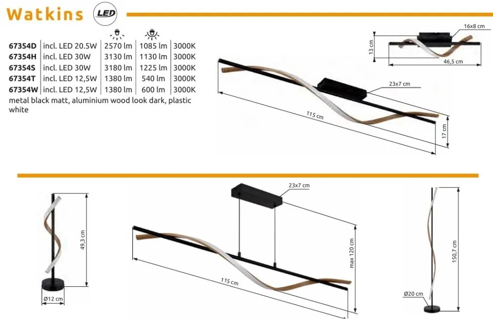 Lampadar LED aluminiu cu efect de lemn WATKINS