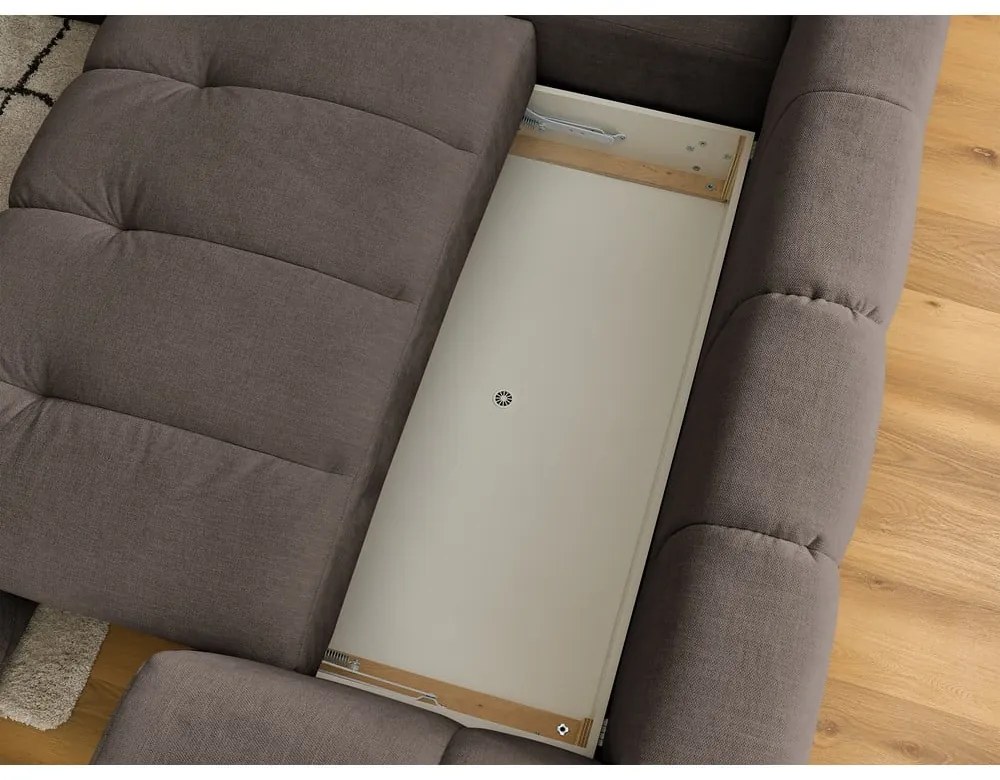 Colțar taupe extensibil/cu spațiu de depozitare (cu colț pe partea stângă/în formă de ”L”) Fuji – Bobochic Paris