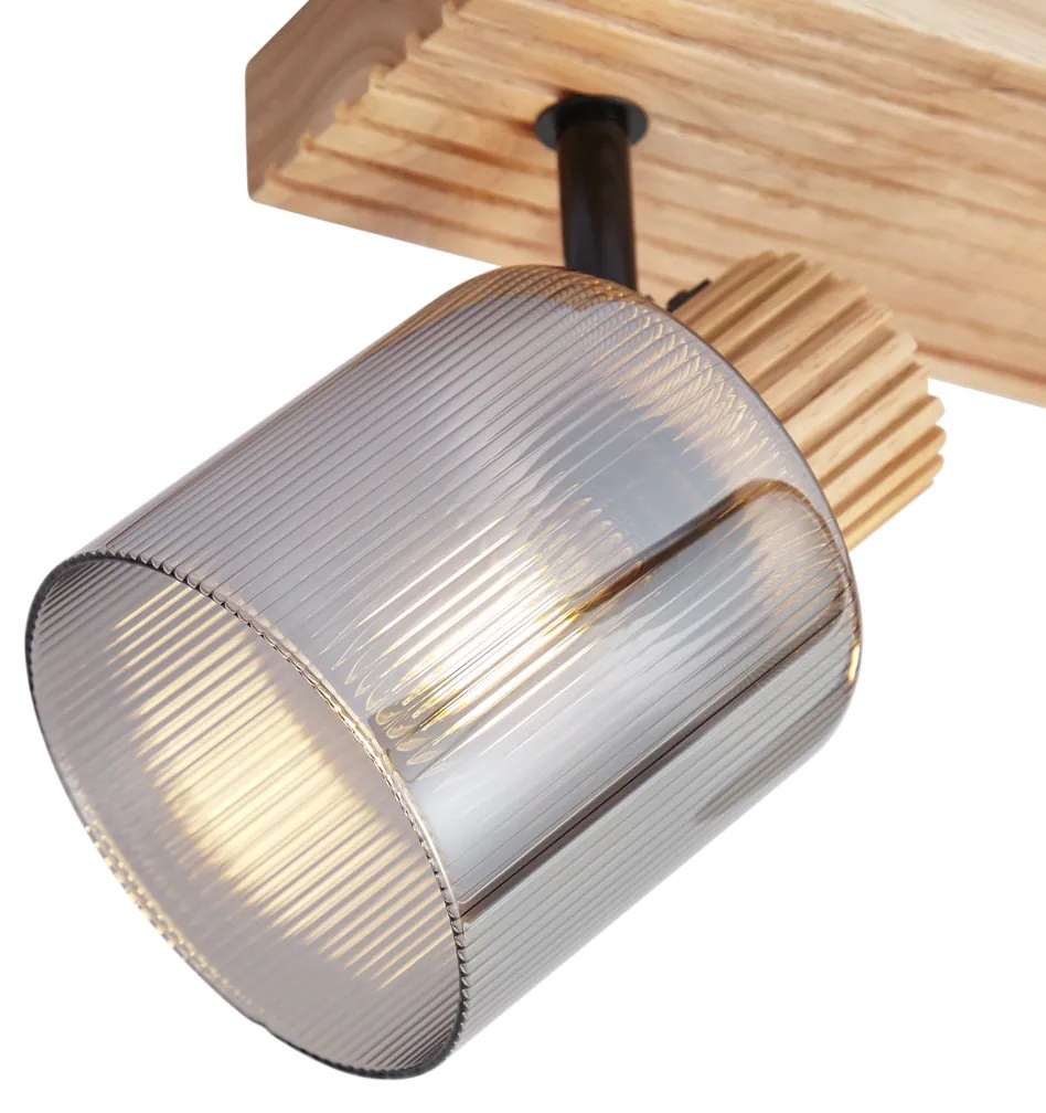 Spot modern din lemn cu sticlă fumurie cu 2 lumini rotativ și înclinabil - Gracy