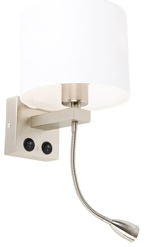 Aplică de perete din oțel cu braț flexibil și abajur alb 18 cm - Brescia Combi