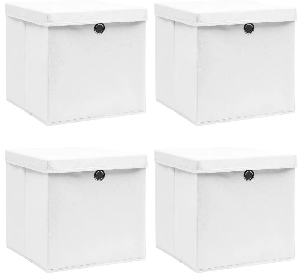 vidaXL Cutii depozitare cu capace, 4 buc., alb, 32x32x32 cm, textil