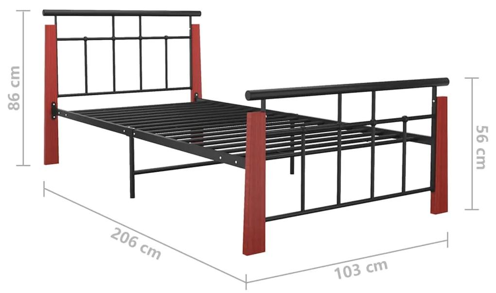 Cadru de pat, 90x200 cm, metal si lemn masiv de stejar Maro inchis, 90 x 200 cm