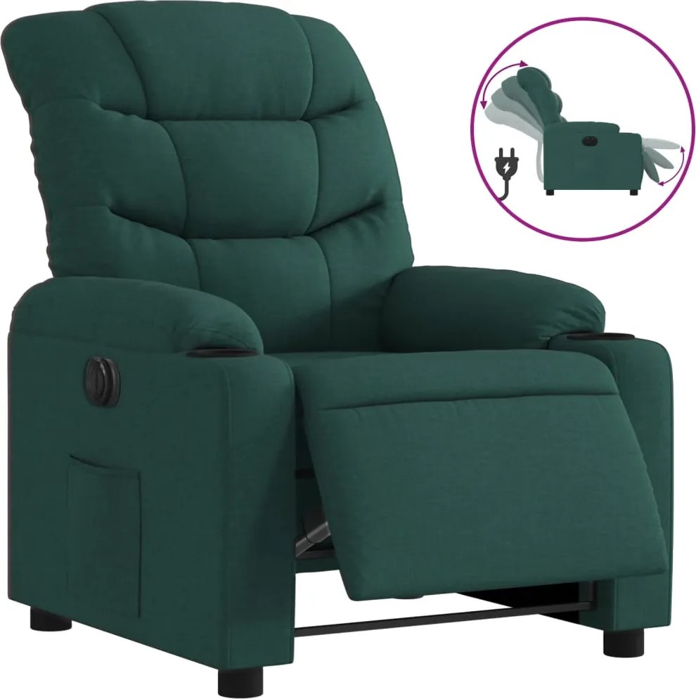 vidaXL Fotoliu rabatabil electric, verde închis, material textil