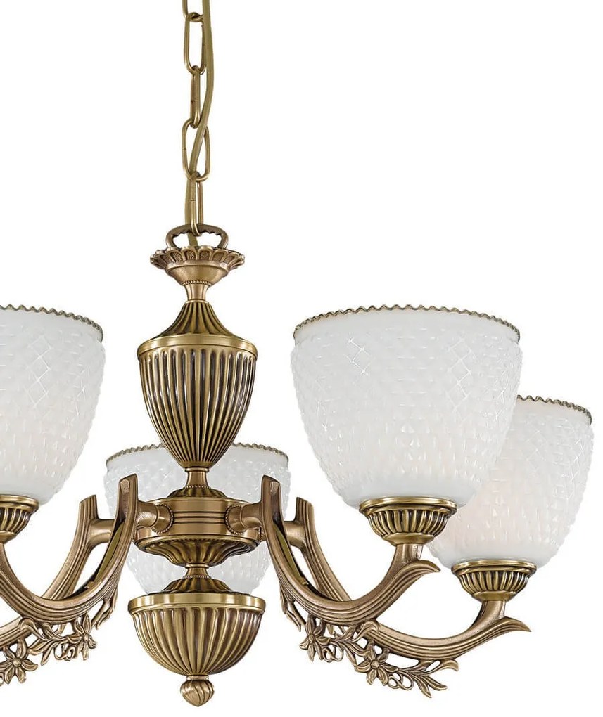 Candelabru cu 5 brate clasic design italian din alama si sticla 8651 RA-L. 8651/5