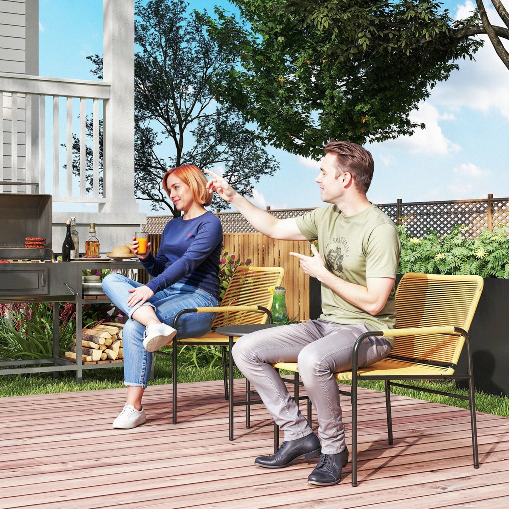 Outsunny Set bistro ratan 3 piese, set de ședere, mobilier de grădină cu 2 fotolii, masă de cafea 54 x 66 x 76 cm Galben | Aosom Romania