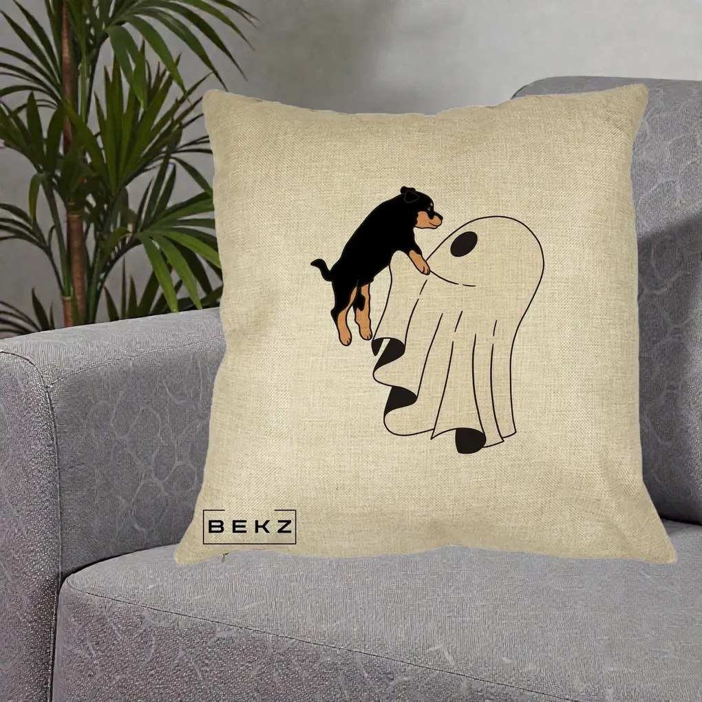 Perna Decorativa Caine Rottweiler Fantoma Halloween, 40x40 cm, Crem, Husa Detasabila, Perna Inclusa, BEKZ®