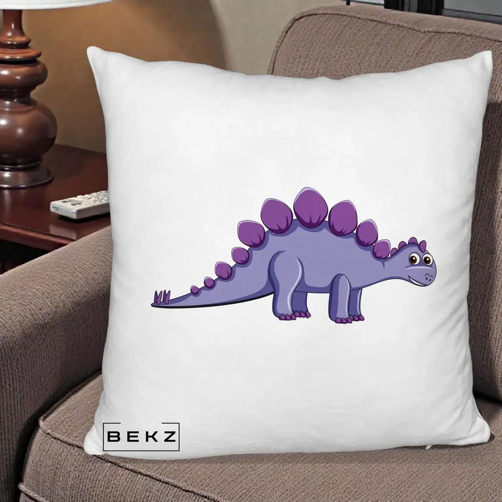 Perna Personalizata Stegozaur Mov, 40x40 cm, Alb Pufos, Husa Detasabila, Perna Inclusa, BEKZ®