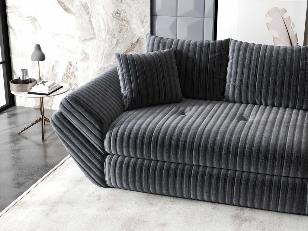 Canapea extensibilă dumonde cu ladă de depozitare si sezut confortabil din spuma high-density, Loana Ambience Gri 300x100 cm