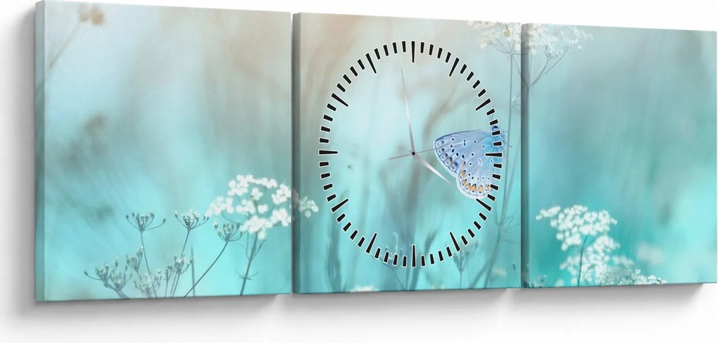 Tablou - Fluture în albastru (cu ceas) (90x30 cm)