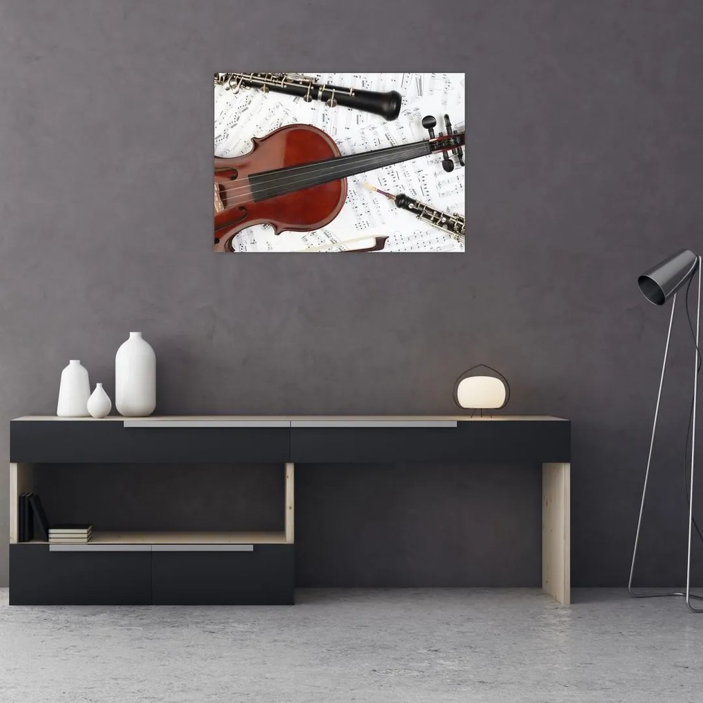Tablou pe sticlă - Unelte muzicale (70x50 cm)