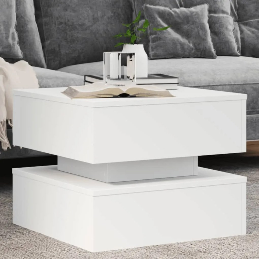 vidaXL Măsuță de cafea cu lumini LED, alb, 50x50x40 cm