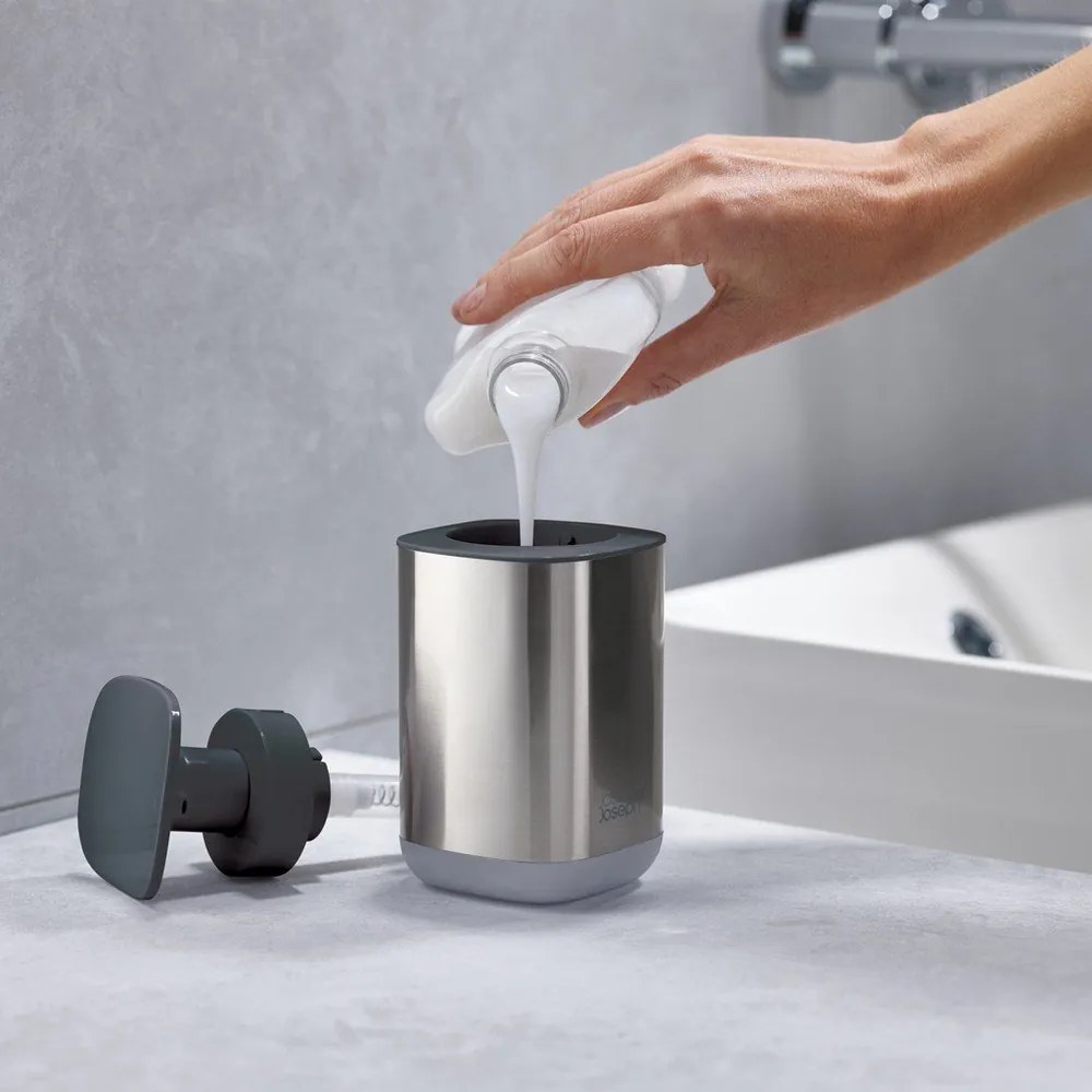 Dozator de săpun lichid argintiu lucios din oțel inoxidabil 250 ml Presto Steel – Joseph Joseph