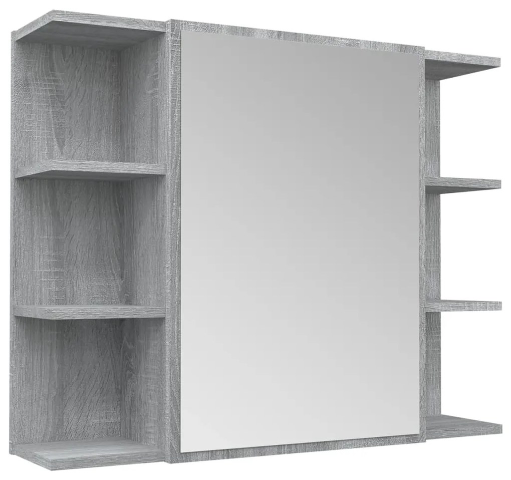 Dulap de baie cu oglinda gri sonoma 80x20,5x64 cm lemn compozit sonoma gri