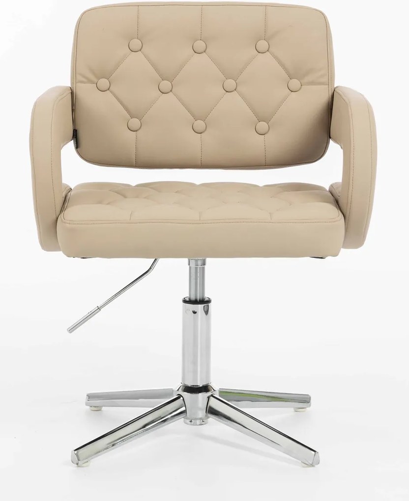 HR8403CROSS Scaun Crem Piele Ecologica Premium Soft cu Bază Cromata