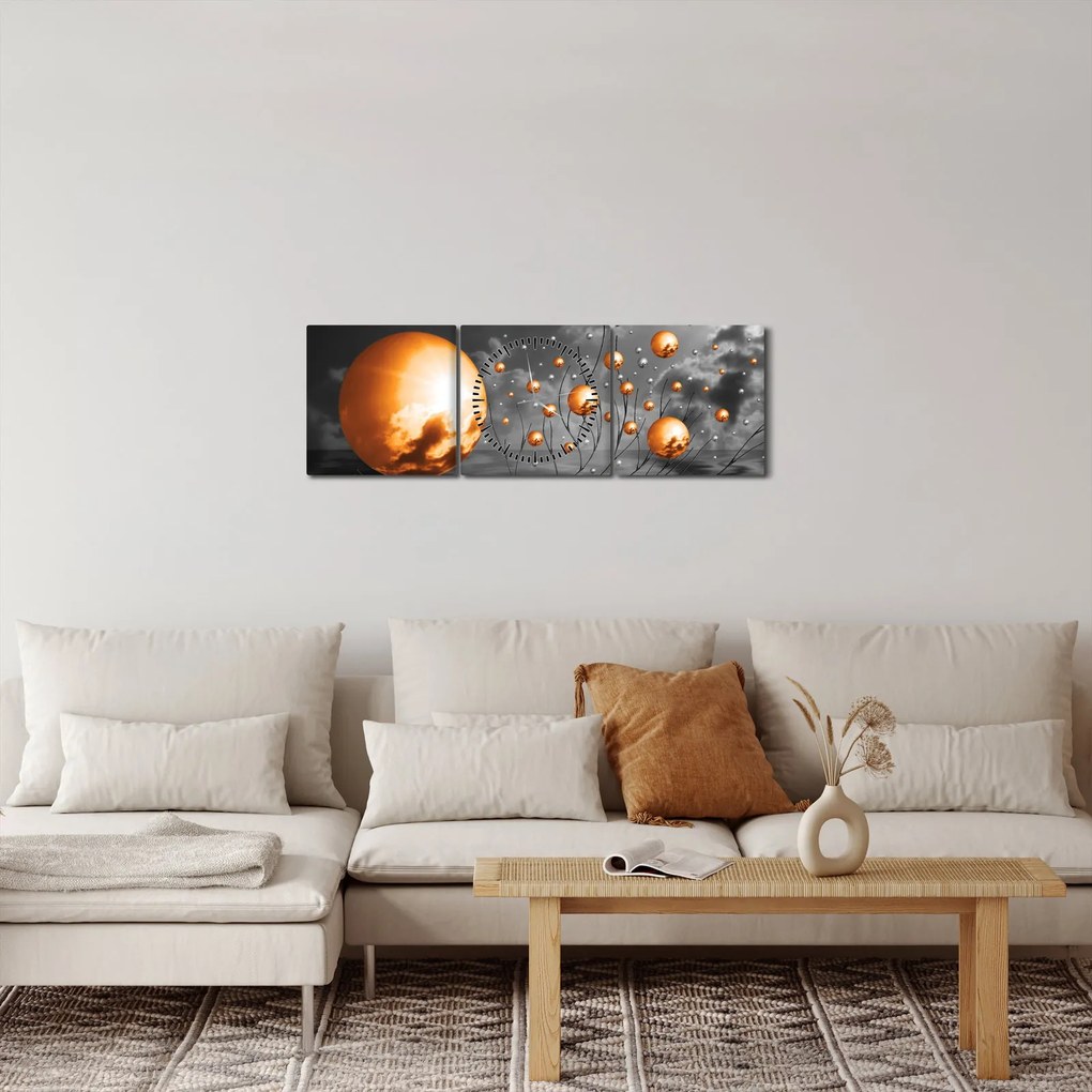 Tabloul bilelor portocalii abstarcte (cu ceas) (90x30 cm)