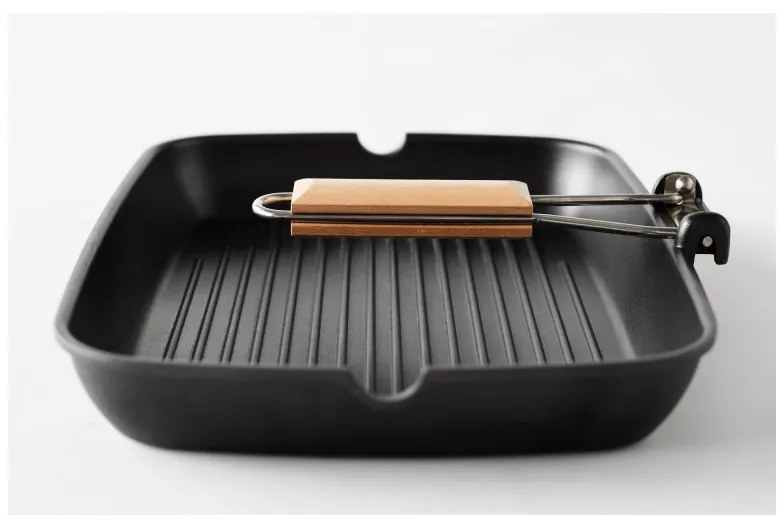 Tigaie Grill din Aluminiu cu Maner Pliabil Grunberg, 35 x 25, Gratar Teflon si capac de sticla termorezistent