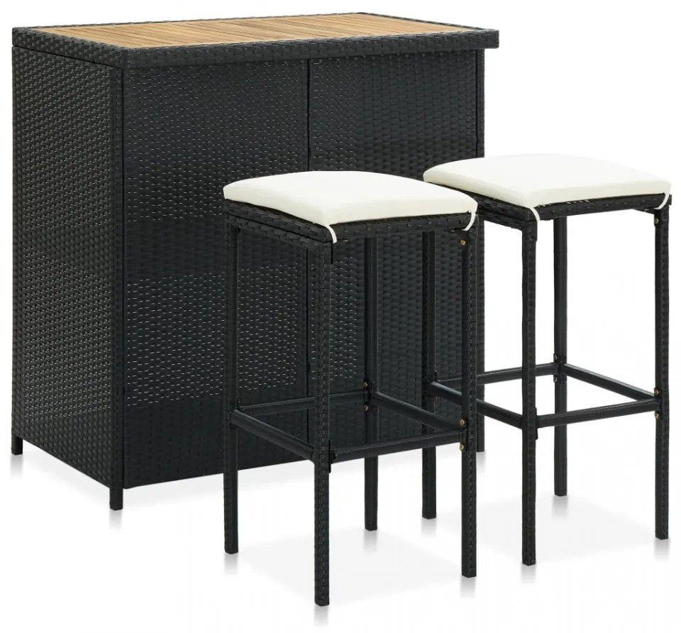 Set mobilier de bar, 3 piese, negru, poliratan