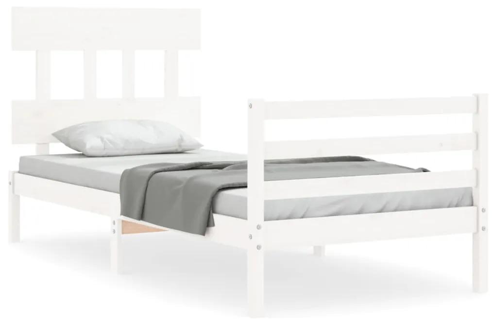 3195147 vidaXL Cadru de pat cu tăblie, alb, 100x200 cm, lemn masiv