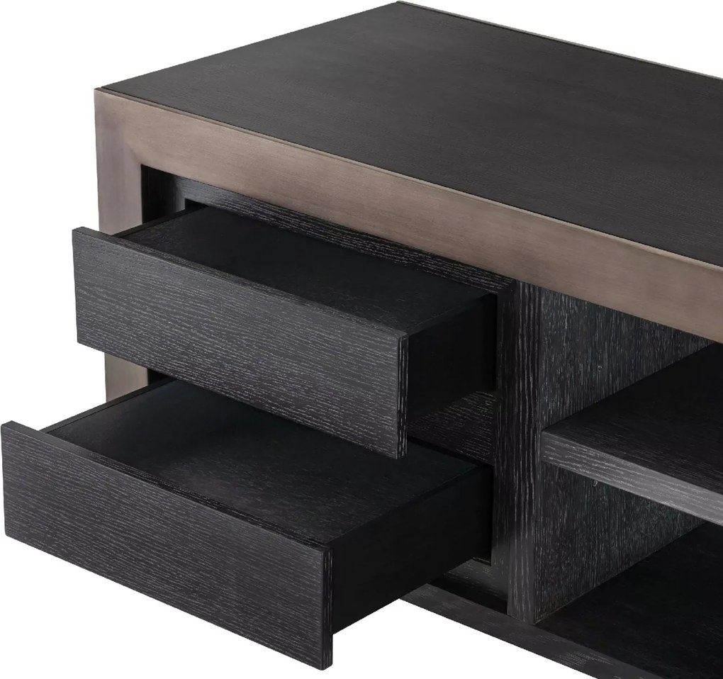 Comoda TV design LUX Talbot furnir gri carbune/ medium bronze