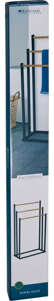 Suport metalic pentru prosoape Bambus 45 × 23 × 85cm, negru