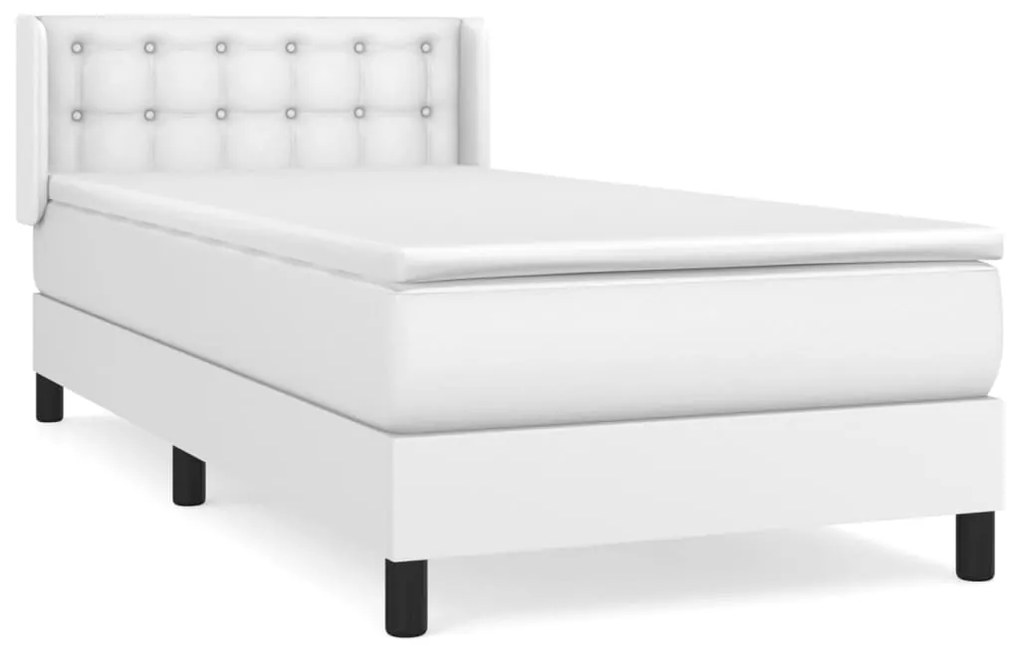 3130758 vidaXL Pat box spring cu saltea, alb, 90x200 cm, piele ecologică