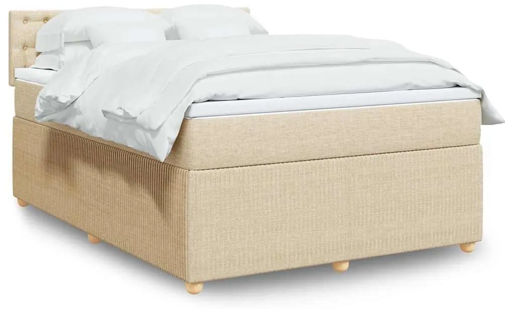 vidaXL Pat box spring cu saltea, crem, 140x200 cm, textil