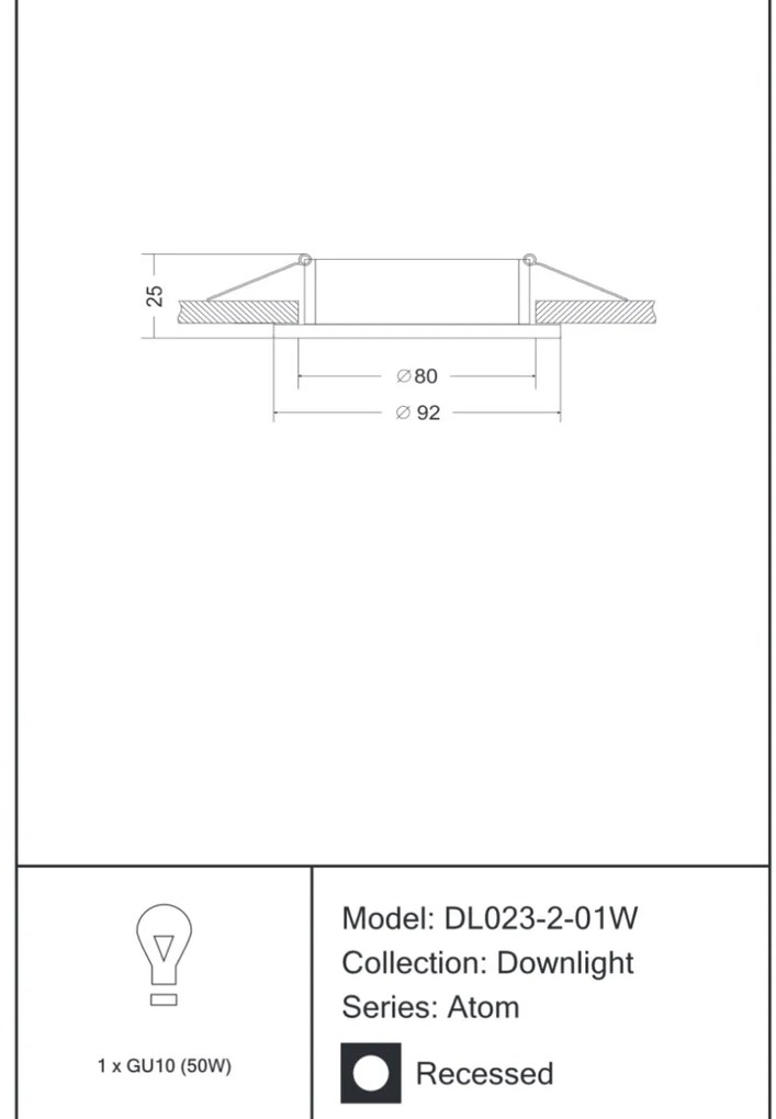 Spot incastrabil de tavan/plafon directionabil 30° Atom MYDL023-2-01W
