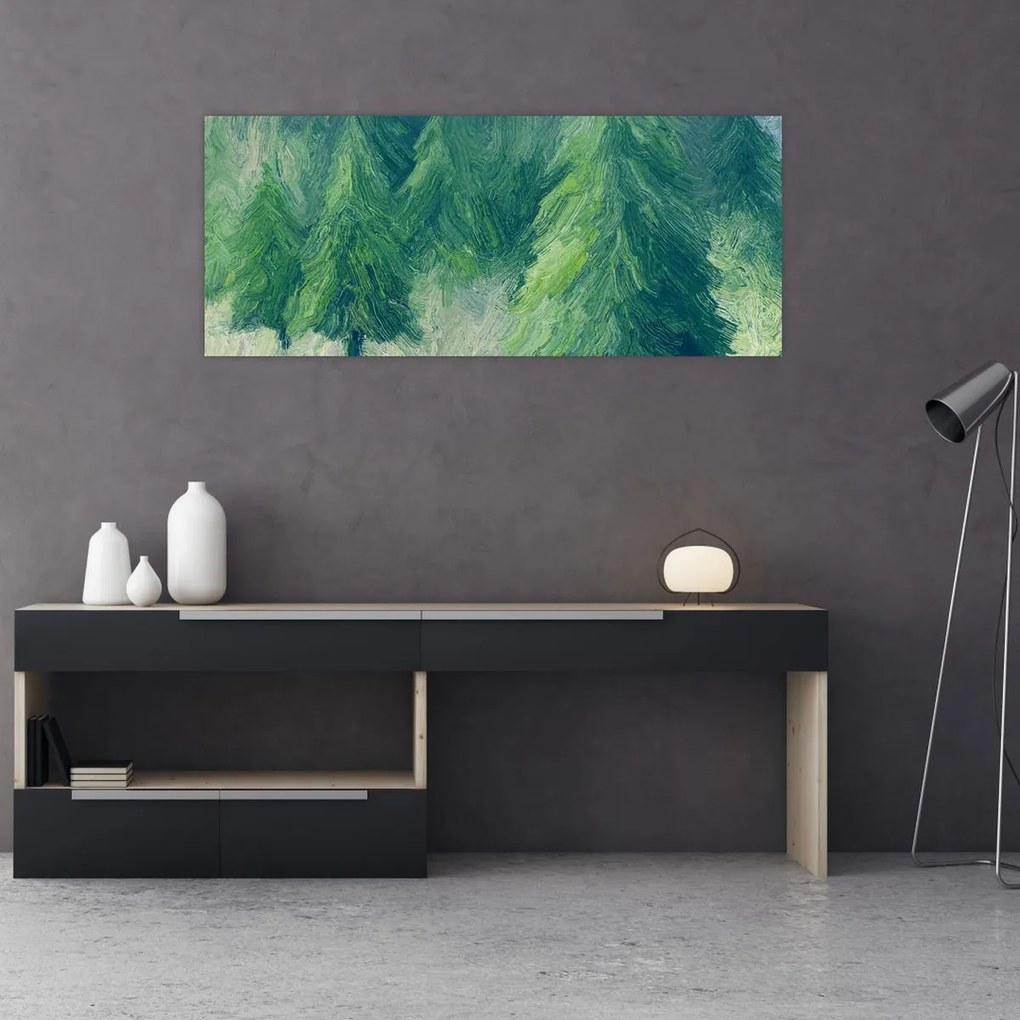 Tablou - Conifere pictate (120x50 cm)