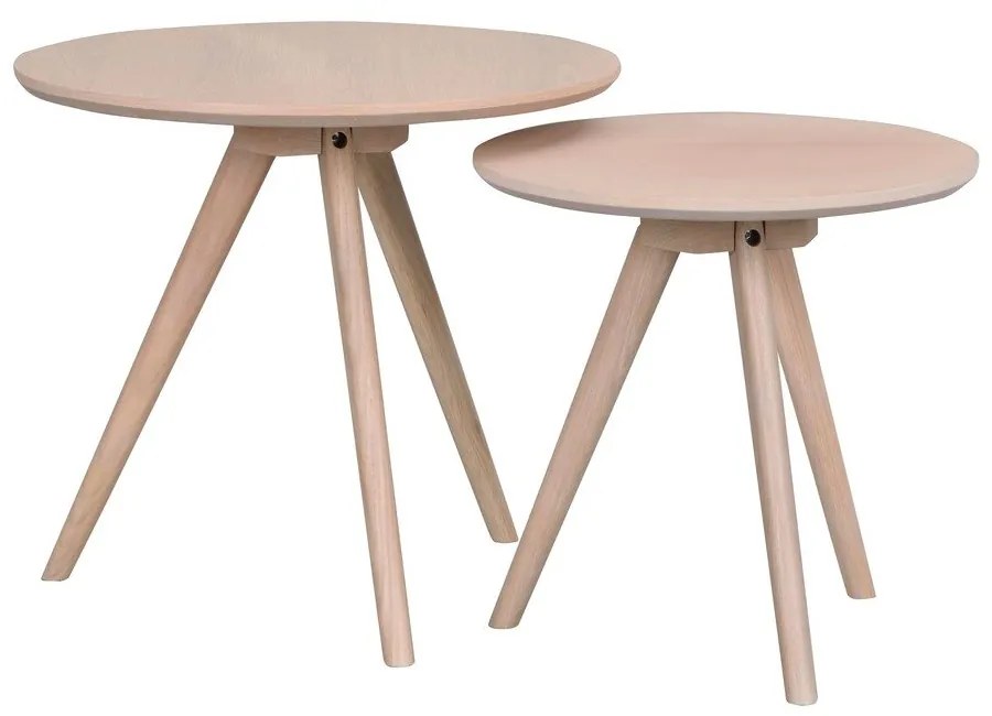 Măsuțe auxiliare 2 buc. rotunde din lemn masiv de stejar ø 50 cm Yumi – Rowico