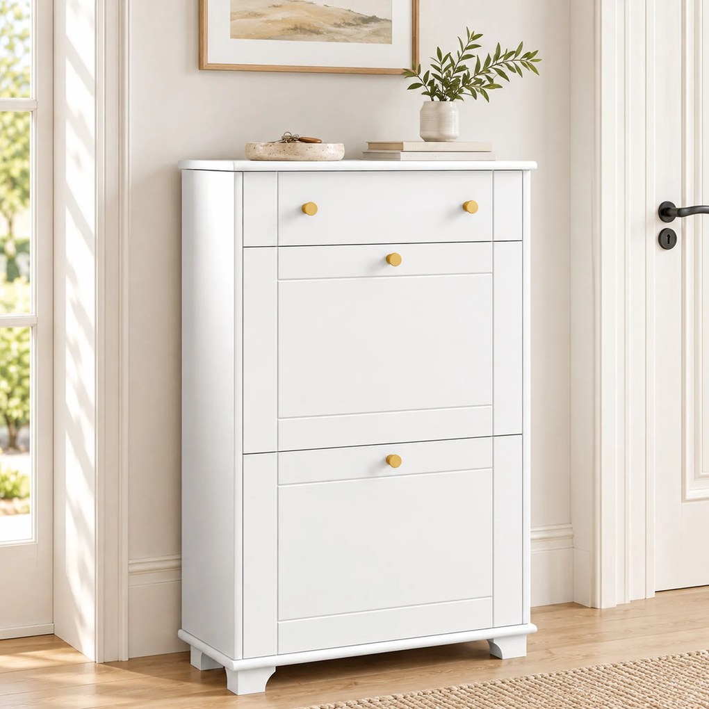 HOMCOM Dulap Pantofi Slim cu 2 Uși, Sertar, Rafturi Reglabile, 8 Perechi, MDF, PAL, 60 x 23,5 x 98,5 cm, Alb | Aosom Romania