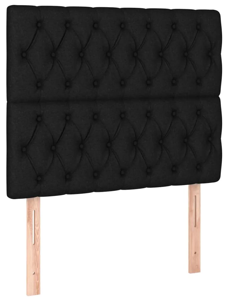 Pat cu arcuri, saltea si LED, negru, 120x200 cm, textil Negru, 120 x 200 cm, Design cu nasturi